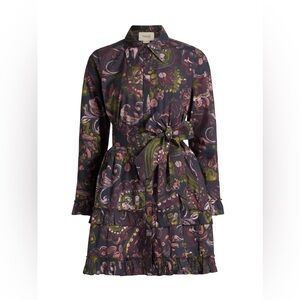 Figue Paisley Print Belted Shirt Dress Mini Cotton Size Small Long Sleeve